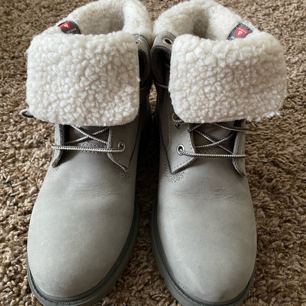 Gray Faux Fur Timberland Boots